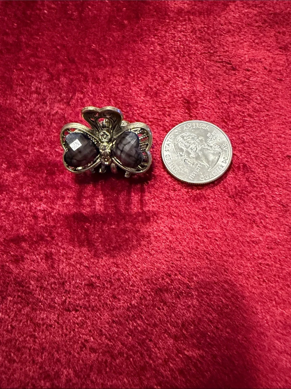 Gold-bronze Tone Butterfly Hair Clip with Black Accents like new